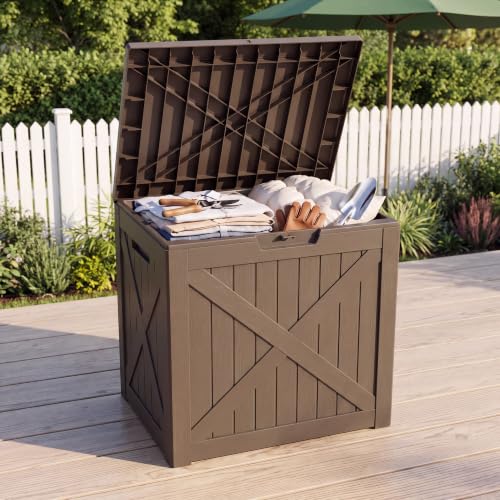NicBex 32 Gallon Waterproof Resin Storage Deck Box, Light Coffee - color: Lignt Coffee-bs