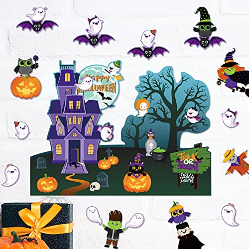 Halloween Bulletin Board Decorations Halloween Classroom Cutouts Paper Trick Treat Pumpkin Owl Cat Bat Witch Ghost Castle Decors for Holiday School Classroom Bulletin Board Decor - style: Halloween