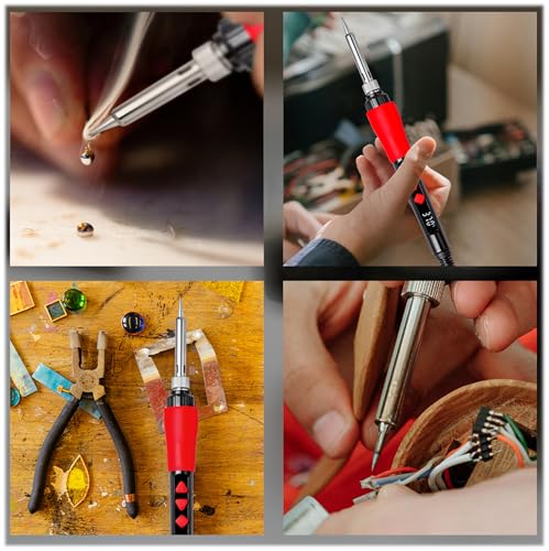 Soldering Iron Kit, 60W LED Display Digital Solder Pen, 5 Replaceable Tips, 21-in-1 Fast Heating with Solder Wire, Stand, Desoldering Pump, for Electronics Repair Hobby DIY 120V US Plug from Plusivo - color: Digital Soldering Iron Kit 1