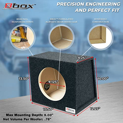 Bbox Single 10 Inch Subwoofer Sealed Enclosure - Car Subwoofer Box & Enclosures - Premium Subwoofer Box Improves Audio Quality, Sound & Bass - Red & Black Spring Terminals - Charcoal - size: 10 inch, style: SEALED