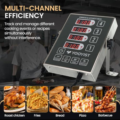4 Channel Commercial Kitchen Timer Digital Stainless Steel Timer - color: Gray