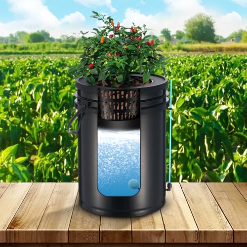 VEVOR DWC Hydroponics Grow System, Hydroponic Growing System with Top Drip Kit, 5-Gallon Deep Water Culture with Air Pump, Air Stone and Water Level Device for Leafy Vegetables(1 Bucket+Top Drip Kit) - style: 1 Bucket+Top Drip Kit