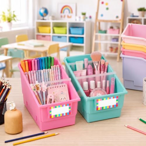 6 Pack Picture Book Bins with Dividers, Pink Purple - color: Pink Purple
