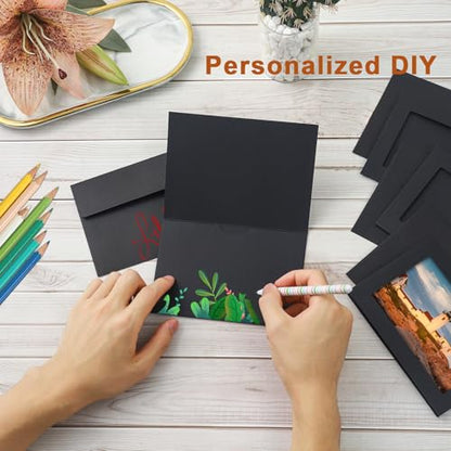 Silunkia 60 Packs Black Photo Frame Cards with Envelopes for 4 x 6 Picture - color: Black, size: 4x6