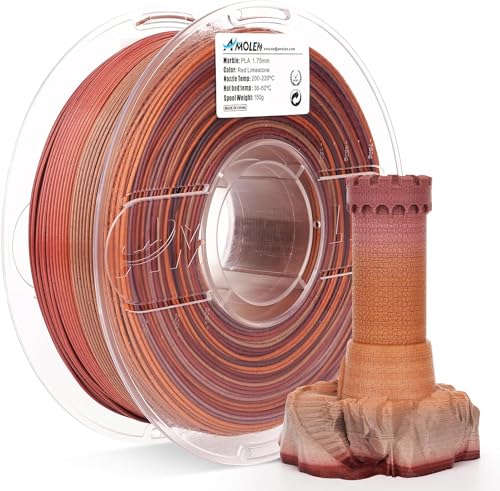 AMOLEN Rock PLA 3D Printer Filament 1.75mm Rainbow Marble Red Limestone 1KG - color: Red Limestone