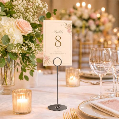 Urban Deco 16 Pieces Table Card Holder 8 inches Table Number Holders Place Steel Card Holders for Photos, Food Signs, Memo Notes, Weddings, Restaurants, Birthdays (Black) - color: Black