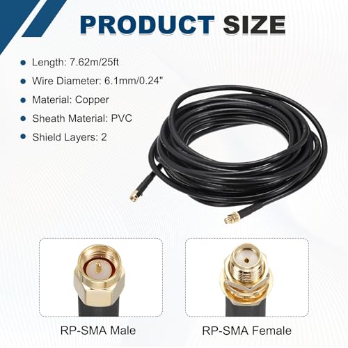 MECCANIXITY KMR240 Coax Extension Cable 50ohm 25Ft SMA Male to N-Type Male - size: 25ft