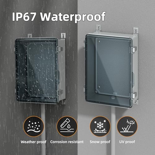 Joinfworld Lockable Outdoor Weatherproof Electrical Box for Electronics Outside 11.4x7.5x5.5 Weather Proof Electrical Box Plastic Nema 4 Enclosure Clear - size: 11.4 x 7.5 x 5.5 inches