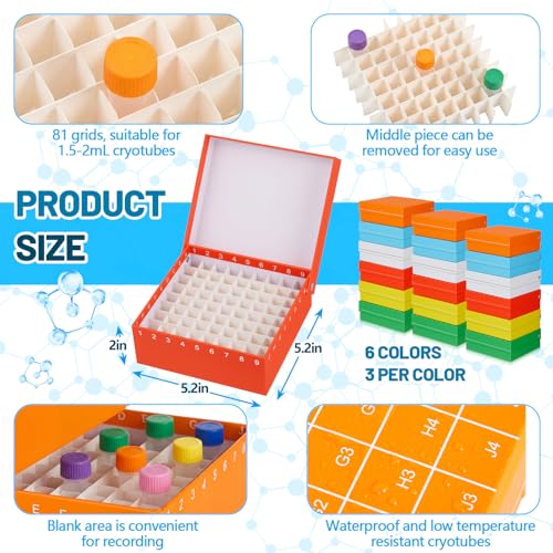 Teenyyou 18 Pcs 81 Well Cardboard Freezer Box for 1.5-2.0ml Tube Multicolor - color: Multicolor, size: 81 Wells, 1.5-2.0 ml