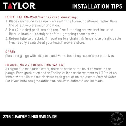 Taylor Jumbo Rain Gauge 5 Inch Capacity with Red Floating Indicator
