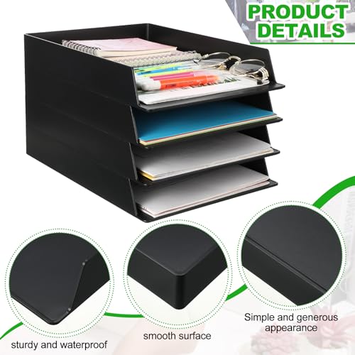 Wenqik Black Letter Trays Stackable, 6 Pcs Plastic Desk Organizer - color: Black
