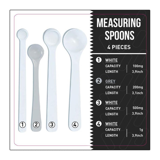 Dosing spoon | milligram measuring spoons set of 4 | exact dosing 100mg, 200mg, 500mg, 1g | mg measuring spoons for powder and liquids