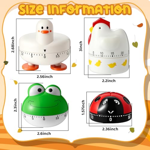 Amylove 4 Pcs Cute Mechanical Kitchen Timer Farm Animals 60 Minutes - style: Farm Animals