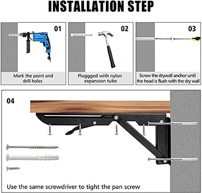 Folding Shelf Brackets - 16 Inch 2 Pcs Heavy Duty Stainless Steel Collapsible Triangle Shelf Bracket, DIY Wall Mounted Folding Table Hinge, Space Saving for Bench Table with Screws - size: 16 Inch- 2 Packs