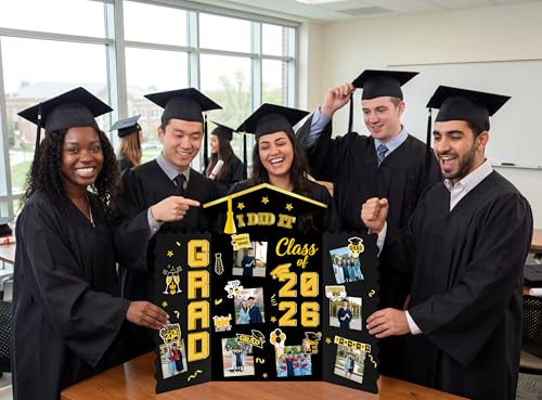 Moon Boat 5 Pack Graduation Decorations 2026 Trifold Poster Boards with Stickers Class of 2026 Grad Party Picture Display Supplies(Black Gold) - color: Black Gold