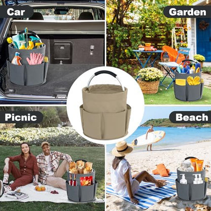 Cleaning Caddy with Handle, Cleaning Supplies Organizer Collapsible Bucket - color: Khaki