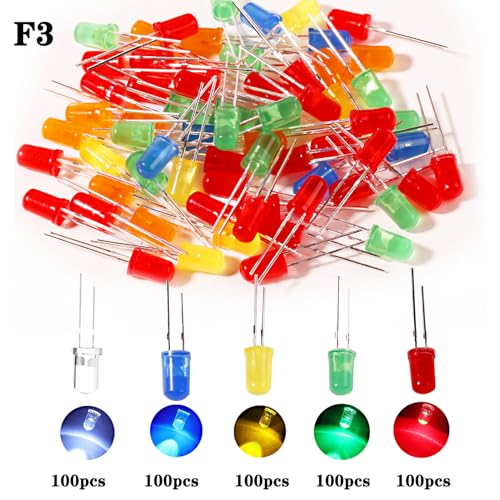 500pcs Led Light Diode Kit，3mm Light Emitting Diodes Assortment for Science Experiment DIY Projects - color: 3mm 500pcs(5 Colors)