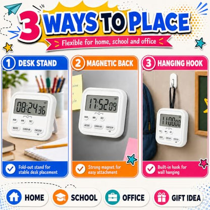 Digital Timer for Kids Classroom Kitchen Timers 24H Timer Clock White - color: White