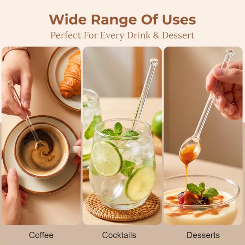 Glass Stirring Rods 5.4 Inch Clear Glass Teaspoon Stirrers Long Handle