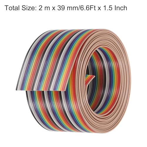 MECCANIXITY 1 Pcs 30 Pin Flat Rainbow Ribbon Cable 6.6 Ft 1.27mm Pitch Breadboard Jumper Wires for Electronic Projects - size: 6.6 Ft, style: 30P