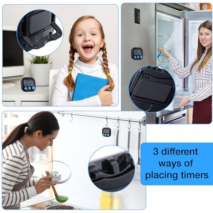 Leumoi 24 Pack Multi-Function Digital Timers with Magnetic Back, Large LCD Display, Loud Alarm, Count up & Countdown, Memory Function for Cooking, Classroom, Study, Exercise & Work(Black and Blue) - color: Black and Blue