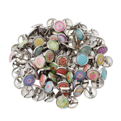 Metal Cute Decorative Brads (12mm), Mixed Mini Small Round Head Brass Paper Fasteners with Split Pins for Scrapbooking, DIY Crafts, Script Projects & More (100PCS)