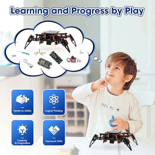 STEM Toys Programmable Bionic Spider Robot Kit with ESP32 Development Board Max V1.0, Science Kit for Kids Age 8-12, Arduino Compatible USB-C WiFi Bluetooth MicroPython