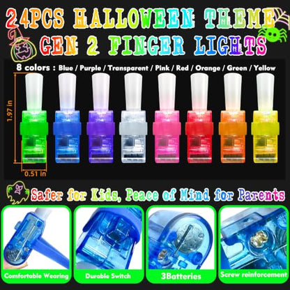 24 Pcs Halloween Party Favors LED Finger Lights Toys for Kids Ages 3-12 - style: Halloween