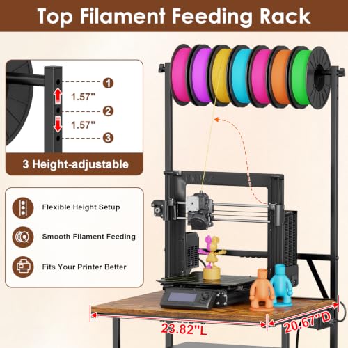 3D Printer Stand with Filament Storage, Large 3D Printer Table Filament Organizer with Spool Holder, Heavy Duty Printer Rack Workstation for 2 Printers, Filament Spools and Tools