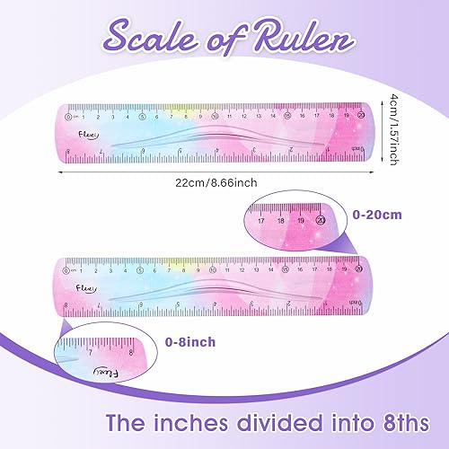 Grevosea 2 Pieces Flexible Ruler, 20cm/8inch Plastic Ruler Shatterproof Straight Edge Ruler Soft Bendable Ruler for School Classroom Office Kids & Adults (8inch) - size: 8inch