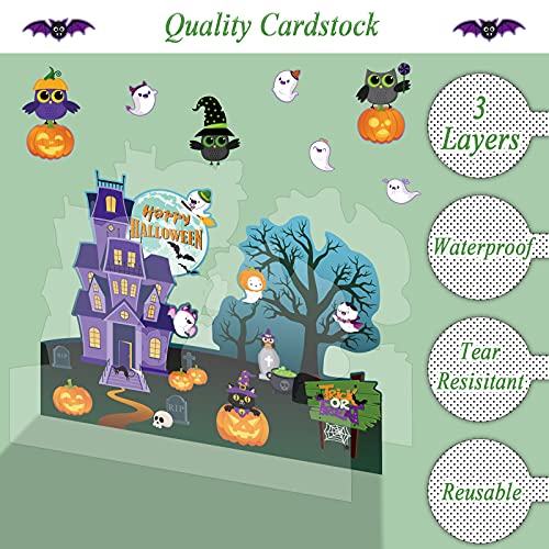 Halloween Bulletin Board Decorations Halloween Classroom Cutouts Paper Trick Treat Pumpkin Owl Cat Bat Witch Ghost Castle Decors for Holiday School Classroom Bulletin Board Decor - style: Halloween