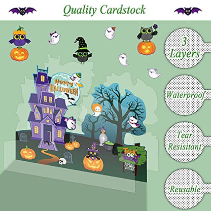 Halloween Bulletin Board Decorations Halloween Classroom Cutouts Paper Trick Treat Pumpkin Owl Cat Bat Witch Ghost Castle Decors for Holiday School Classroom Bulletin Board Decor - style: Halloween