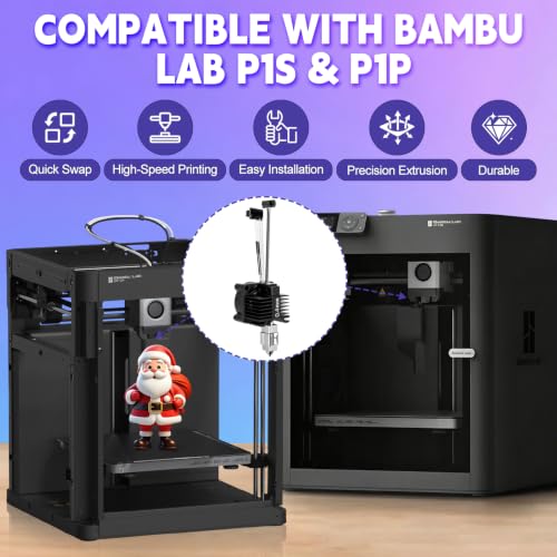 2Pack 0.4MM Hotend Kit for Bambu Lab P1S/P1P, Integration P1S Hotend with Fan, High Speed Printing P1S Extruder Heating Block P1S Hot End and Filament Cutter Blade for Bambu Lab P1 Series 3D Printers - size: P1S Hotend Kit-11