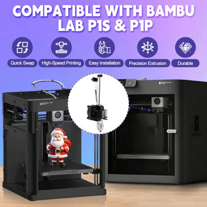 2Pack 0.4MM Hotend Kit for Bambu Lab P1S/P1P, Integration P1S Hotend with Fan, High Speed Printing P1S Extruder Heating Block P1S Hot End and Filament Cutter Blade for Bambu Lab P1 Series 3D Printers - size: P1S Hotend Kit-11