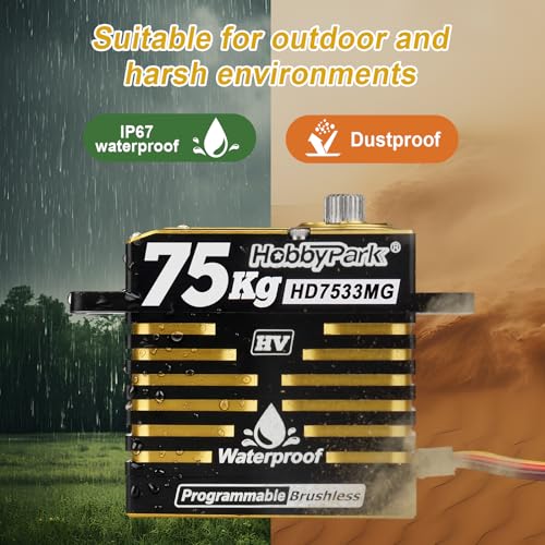 HobbyPark 75kg Waterproof Brushless Servo High Torque HV Full Metal Gears Digital Servo Motor, Fast & Powerful for 1/6 1/7 1/8 1/10 RC Car Truck Crawler Bashers Bashing