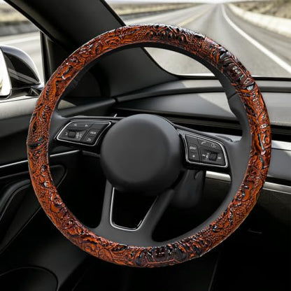 15" Leather Car Steering Wheel Cover (Brown) - color: Brown