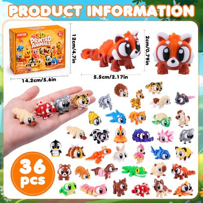 JOICEE 36Pcs 3D Printed Animals with Big Eyes Articulated Fidget Toys - color: Yellow