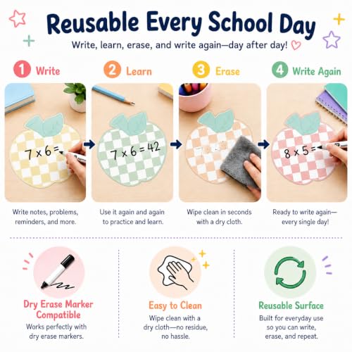 Cinrobiye 24 Pcs Dry Erase Stickers for Classroom Tables, Reusable Writable Decals with 2 Scrapers, Waterproof Dry Erase Spots for Desks, Whiteboards, Walls, Teacher - color: Apple