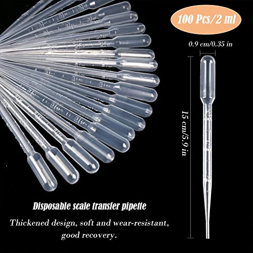 AKOAK 100 Pcs 2ML Plastic Transfer Pipette, Disposable Essential Oil Pipette, Scale Calibrated Dropper for Lip Gloss, Essential Oils, Science Experiments, DIY Art, Makeup Tools