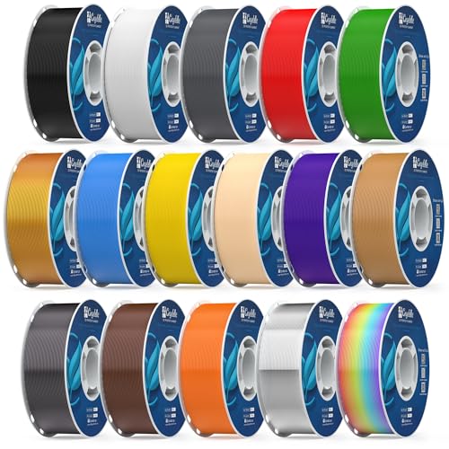 PETG Filament 16KG Color Mix Bundle – 16 Rolls Bundle, 1.75mm ±0.03mm High Precision, High Toughness & Heat Resistance, Compatible with FDM 3D Printers - color: 16 Colors - Deluxe Crafting Mix, size: 16KG