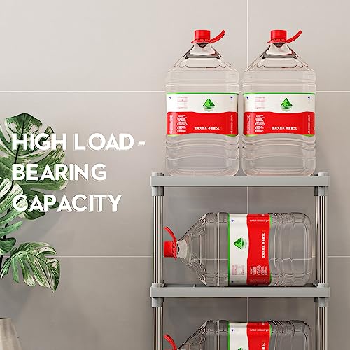 4 Tier Gray Plastic and Metal Standing Shelf Units, Durable Storage Shelves Rack Open Shelving for Pantry Kitchen Bathroom,13MM Steel Tubes - color: Grey