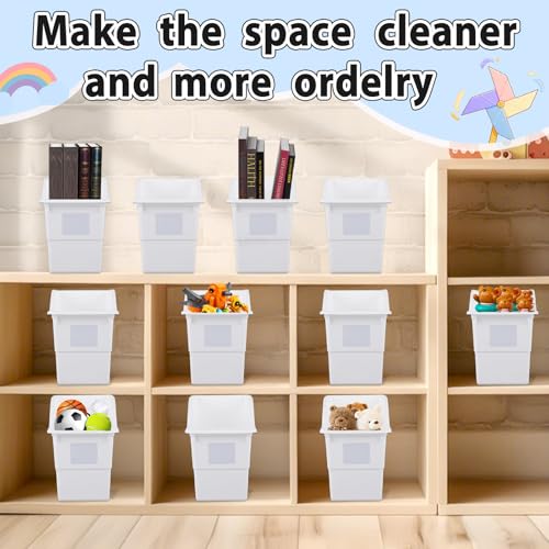 gisgfim 12 Pack Large Book Bins with Labels (White) - color: White