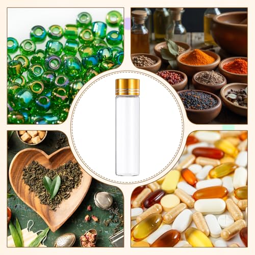uxcell 24Pcs Small Glass Bottles Vials, 20ml Jars with Gold Aluminum Caps