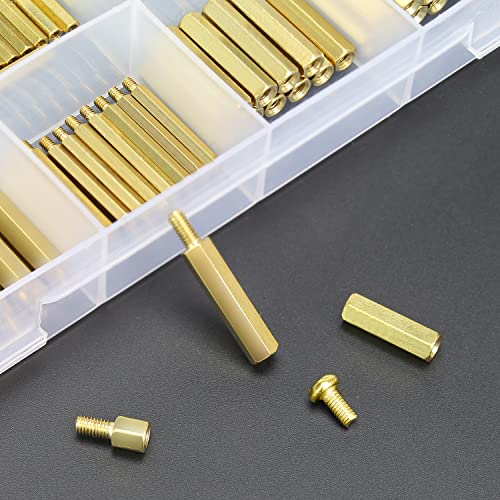HELIFOUNER 422 Pieces M2 M2.5 M3 Male Female Hex Brass Spacers Standoffs Screws Nuts Assortment Kit, Threaded Pillar for Printed Circuit Board Motherboard - size: M2 M2.5 M3 Brass Standoff Set