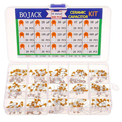 BOJACK 15 Values 300 Pcs Ceramic Capacitor 10 20 30 47 56 68 100 220 330 680 pF & 1 4.7 10 47 100 nF Multilayer Monolithic Ceramic Capacitor Assortment Kit - size: 10pF-680pF,1nF-100nF