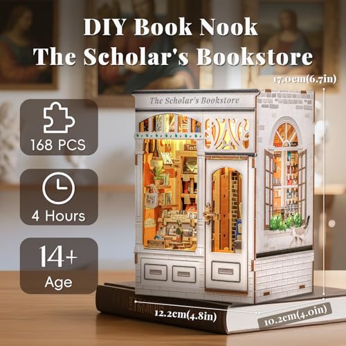 CUTEBEE Book Nook Kit for Adults, Cat Miniature House Kit, Adult Craft Gift - color: The Scholar's Bookstore