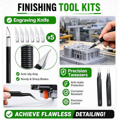 3D Printer Tools Kit, 46PCS 3D Printing Accessories for FDM SLA Resin Printers, Includes Nozzle Cleaning Kit, Print Removal Tools, Deburring Tool, Files, Flush Cutters, Pliers,Tweezers & More