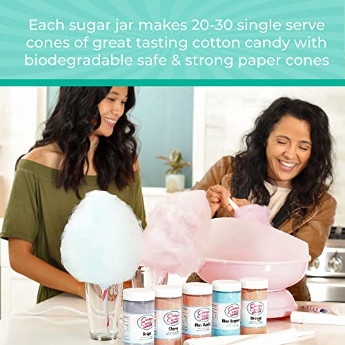 Cotton Candy Express BB1000-S Cotton Candy Machine, with 3-11oz. Jars of Cherry, Grape, Blue Raspberry Floss Sugar & 50 Paper Cones. Easy to Use and Clean. Nostalgia and Fun for Kids and Adults - color: Teal Machine with 3 Flavors