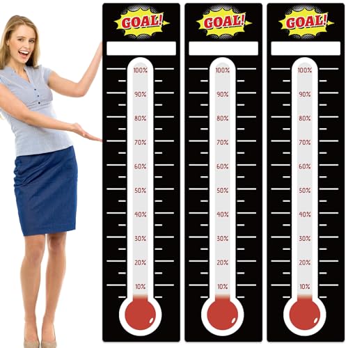 Gersoniel 3 Pcs Fundraising Thermometer Goal Charts Dry Erase, Black - color: Black