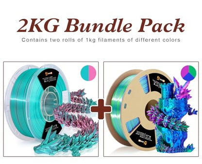 LOVOON Silk PLA 3D Printer Filament Bundle 2 KG, PLA Filament 1.75mm, Shiny Silk Blue/Green/Red and Blue/Pink Change by Angle, 3D Printing Filament for Most FDM Printers and 3D Pen, 1KG X 2 Spools - color: Blue/Green/Red+blue/Pink, size: 2 kg